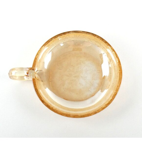 Jeanette Floragold Vintage Iridescent Amber Leaf Pattern Glass Bowl With Handle - Picture 10 of 15